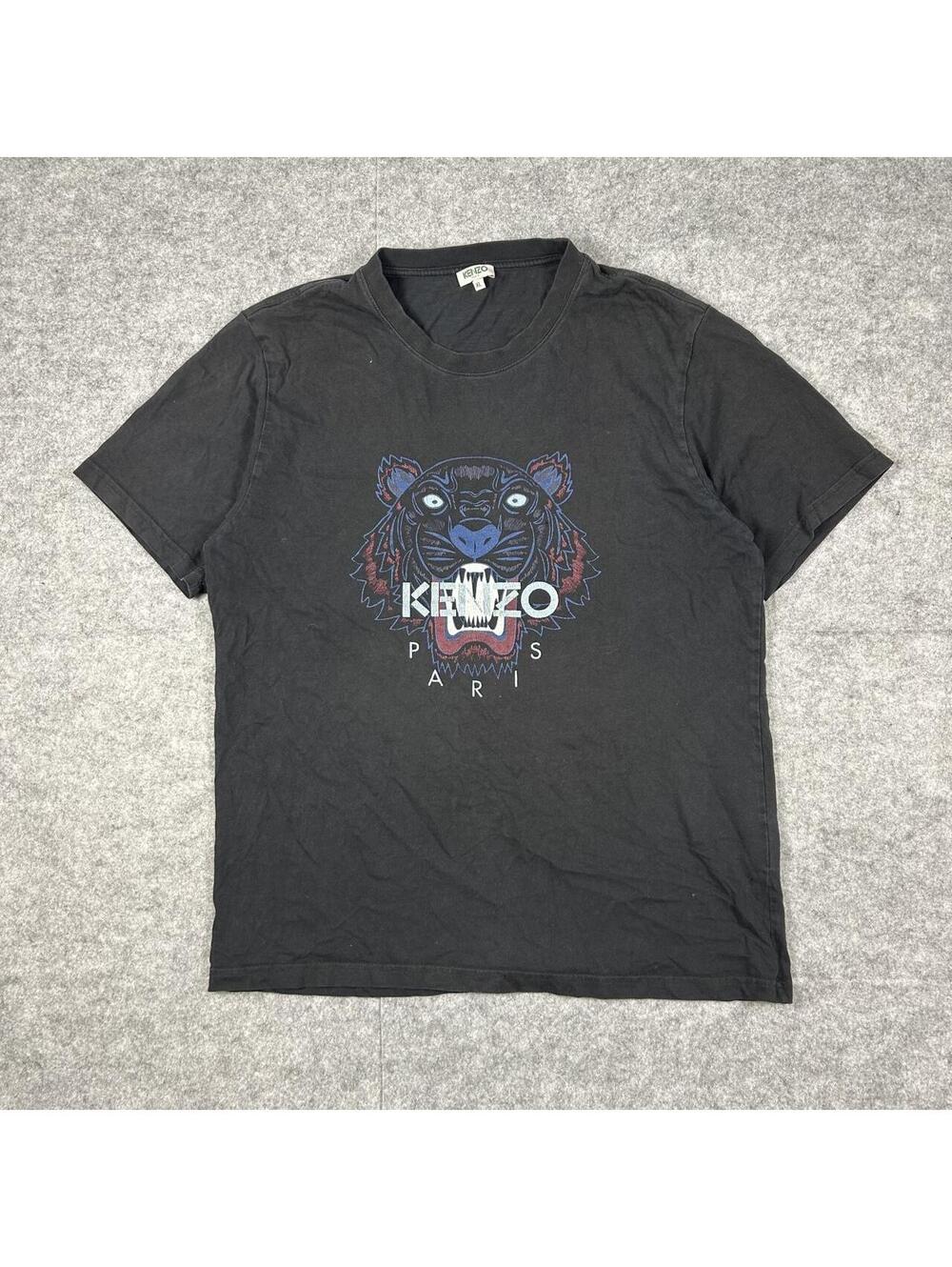 Men’s Kenzo Paris Designer Streetwear Black Y2K Tiger T-Shirt Size XL